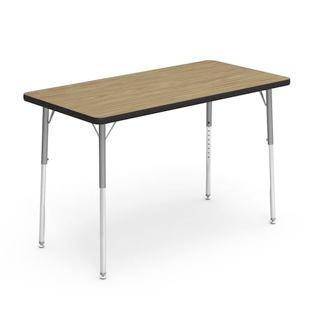 Virco 48 in. W, 24 in. L, 22-30 in. H, Medium Oak Top / Black Edge 482448